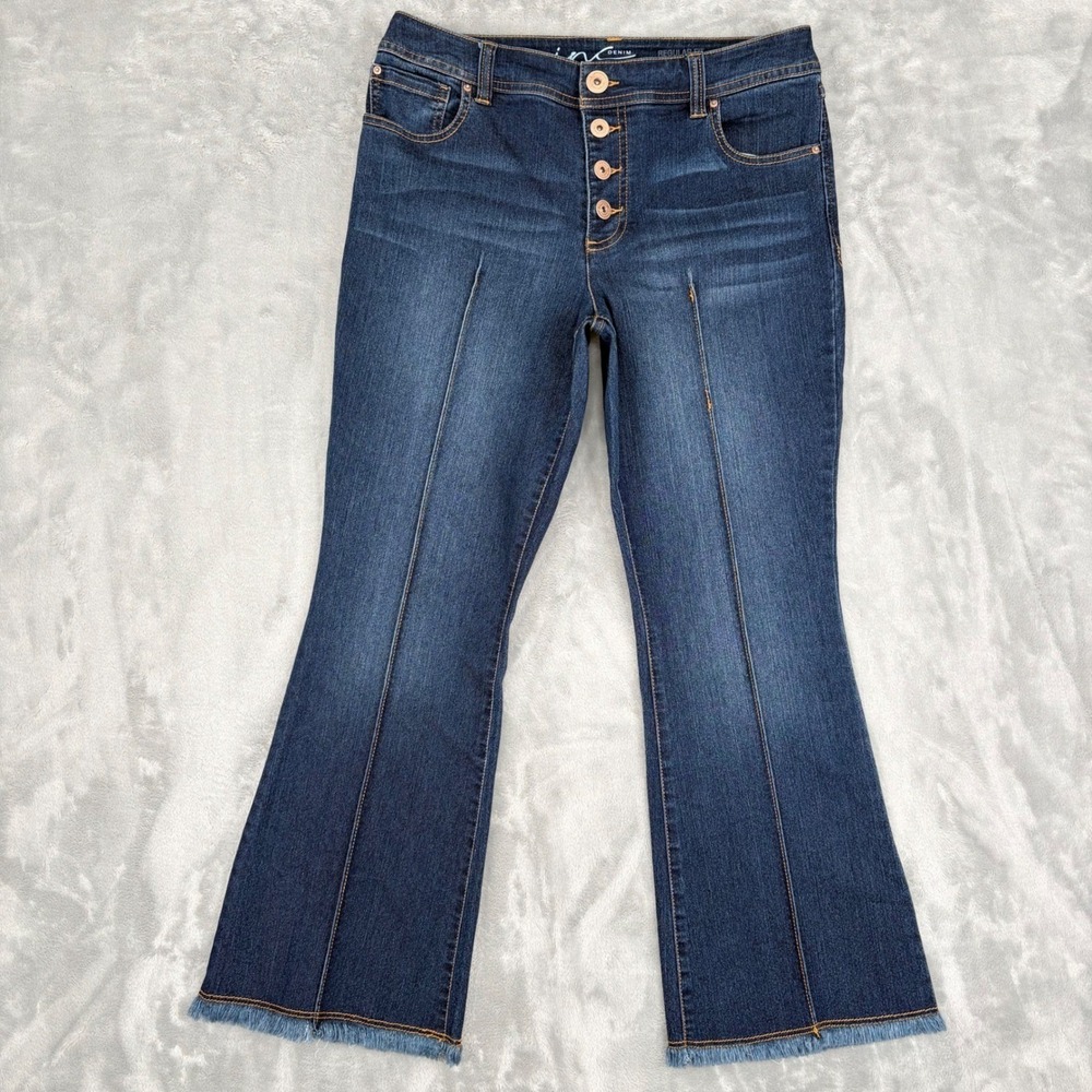 INC Jeans Women 6 (Fit 29x25.5) Button Fly Crop Flare Regular Fit Raw Hem Petite